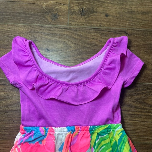 Lilly Pulitzer Girls Brit Dress Paradise Bound Ruffle Purple Pockets Size XS 2-3 - Picture 9 of 13